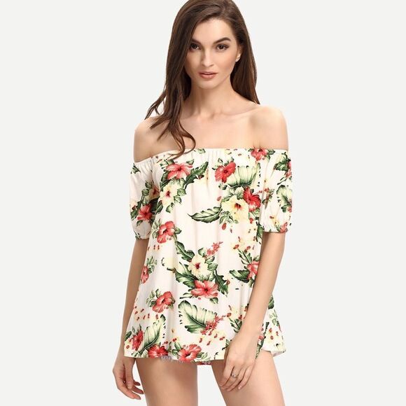 ✨HP✨ Flower Print Off The Shoulder Blouse✨ - Picture 1 of 4
